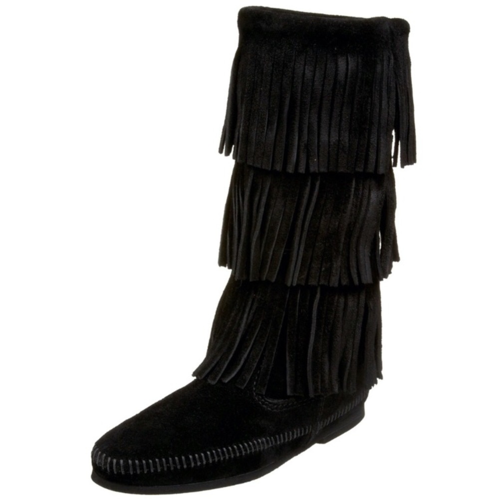 Minnetonka 3 Layer Fringe Boots Black Size 7 - image 8